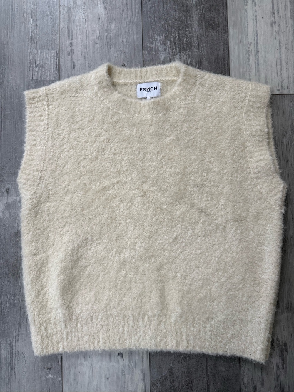 Anthropologie FRNCH Jasmin Bouclé Sweater Vest Small NWT Ivory Wool Blend